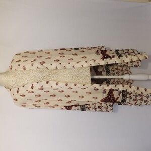 Jorja Women's Ivory Multi-Color Chiffon Floral Print Open Front Longline Kimono